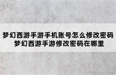 梦幻西游手游手机账号怎么修改密码 梦幻西游手游修改密码在哪里